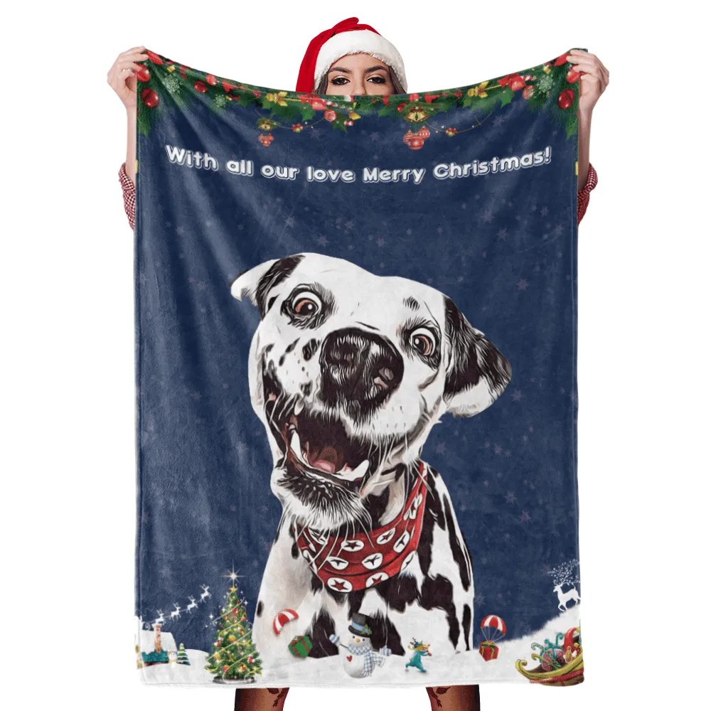 Christmas Dog Blanket Gift Custom Dog Blankets Pet Photo Painted Art Portrait Fleece Blanket Christmas Gifts