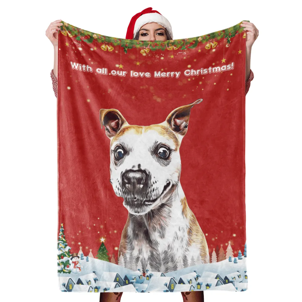 Christmas Dog Blanket Gift Custom Dog Blankets Pet Photo Painted Art Portrait Fleece Blanket Christmas Gifts