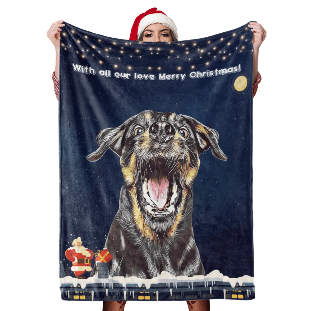 Christmas Dog Blanket Gift Custom Dog Blankets Pet Photo Painted Art Portrait Fleece Blanket Christmas Gifts