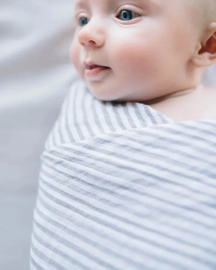 COTTON MUSLIN SWADDLE BLANKET - GREY STRIPE