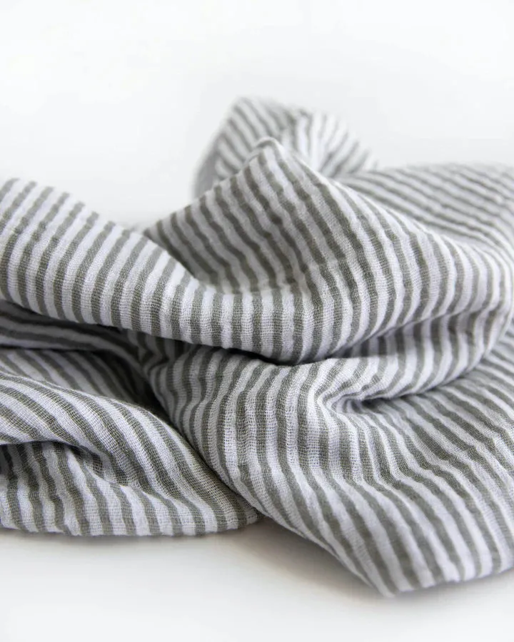 COTTON MUSLIN SWADDLE BLANKET - GREY STRIPE