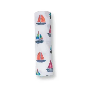 Cotton Muslin Swaddle Blanket Sailboats