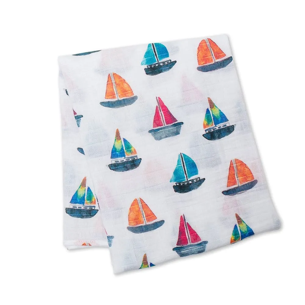Cotton Muslin Swaddle Blanket Sailboats