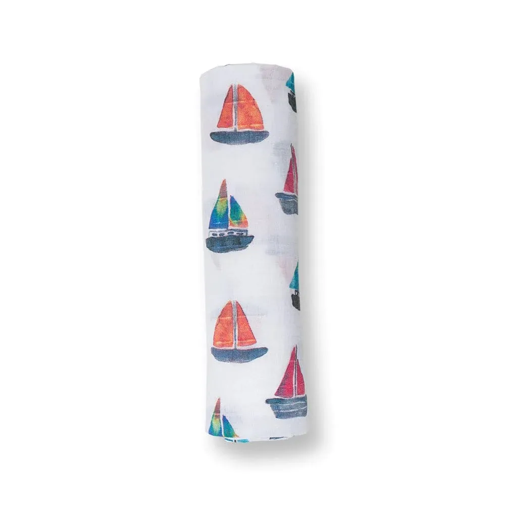 Cotton Muslin Swaddle Blanket Sailboats