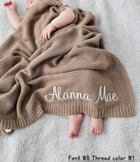 Custom Embroidered Baby Blanket Embroidered Name, Stroller Blanket, Newborn Baby Gift, Soft Breathable Cotton Knit, Newborn Gift, Custom Baby Blanket
