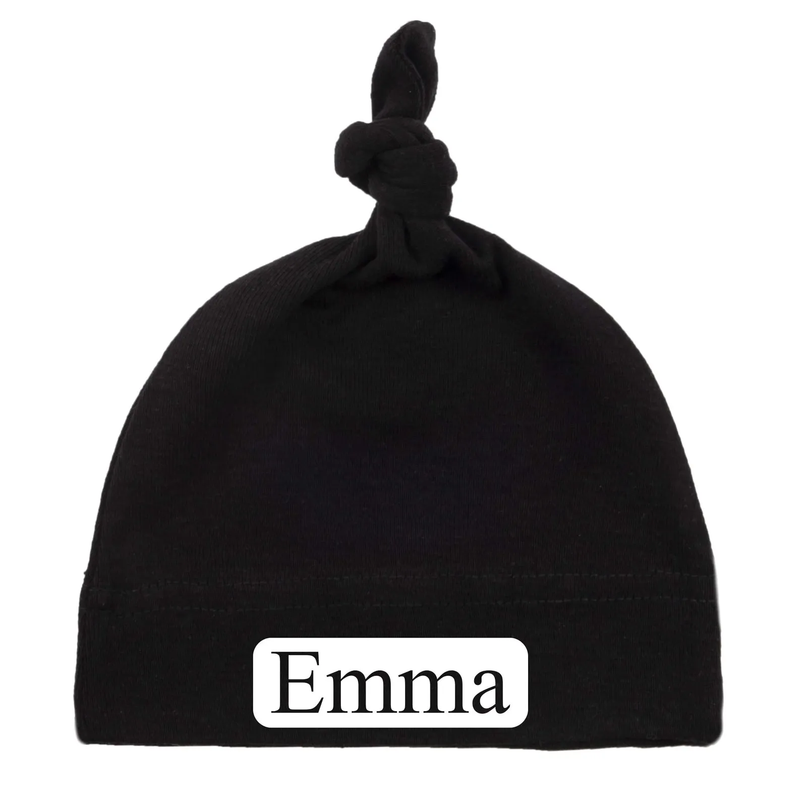 Custom Name (Text in Block) Baby Hat w/ Adjustable Top Knot