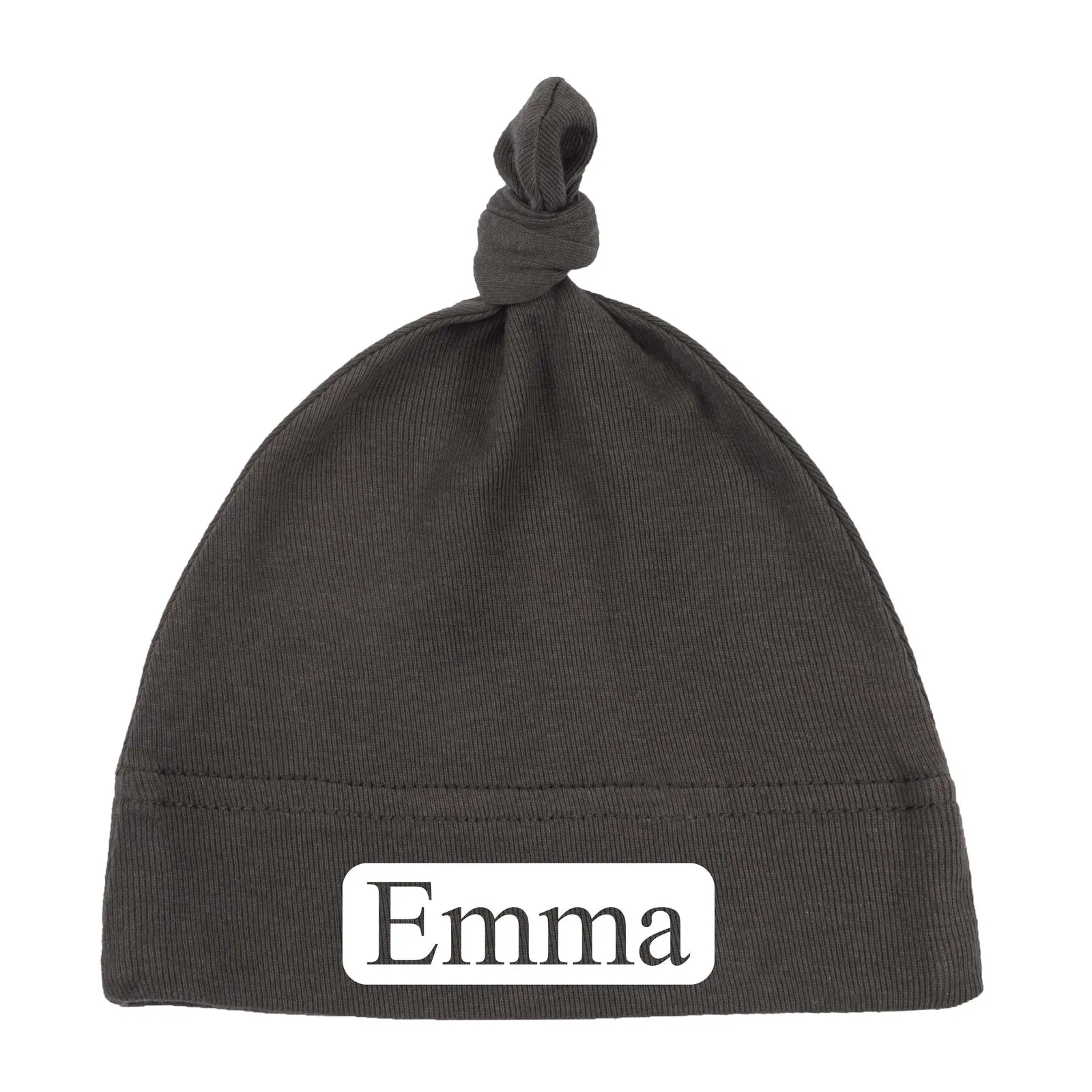Custom Name (Text in Block) Baby Hat w/ Adjustable Top Knot