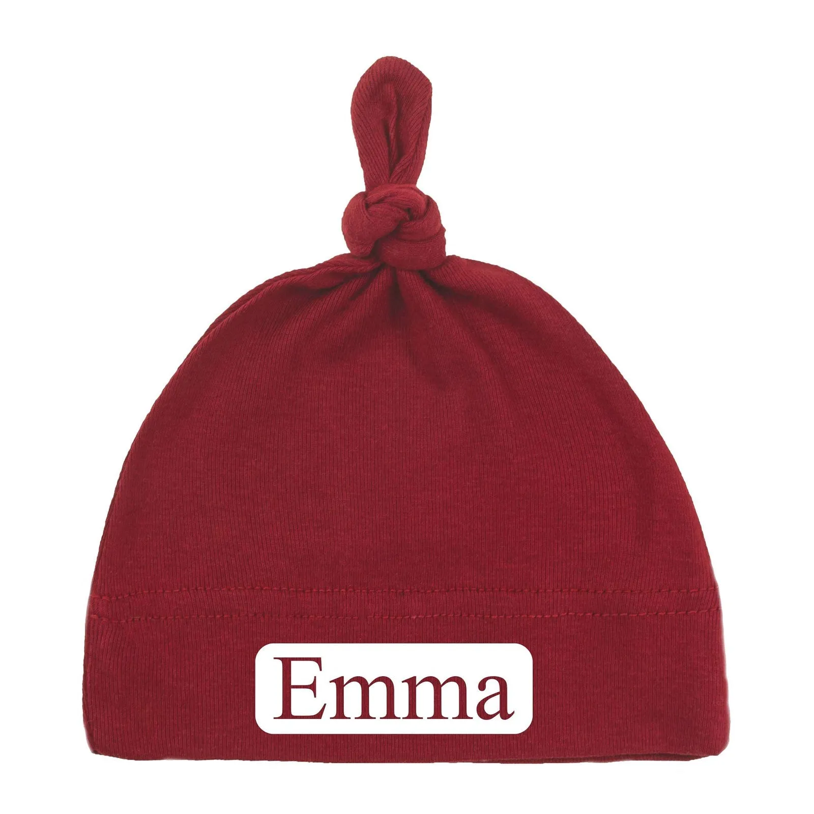 Custom Name (Text in Block) Baby Hat w/ Adjustable Top Knot