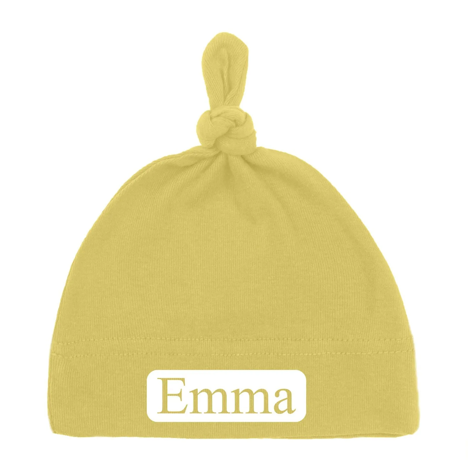 Custom Name (Text in Block) Baby Hat w/ Adjustable Top Knot