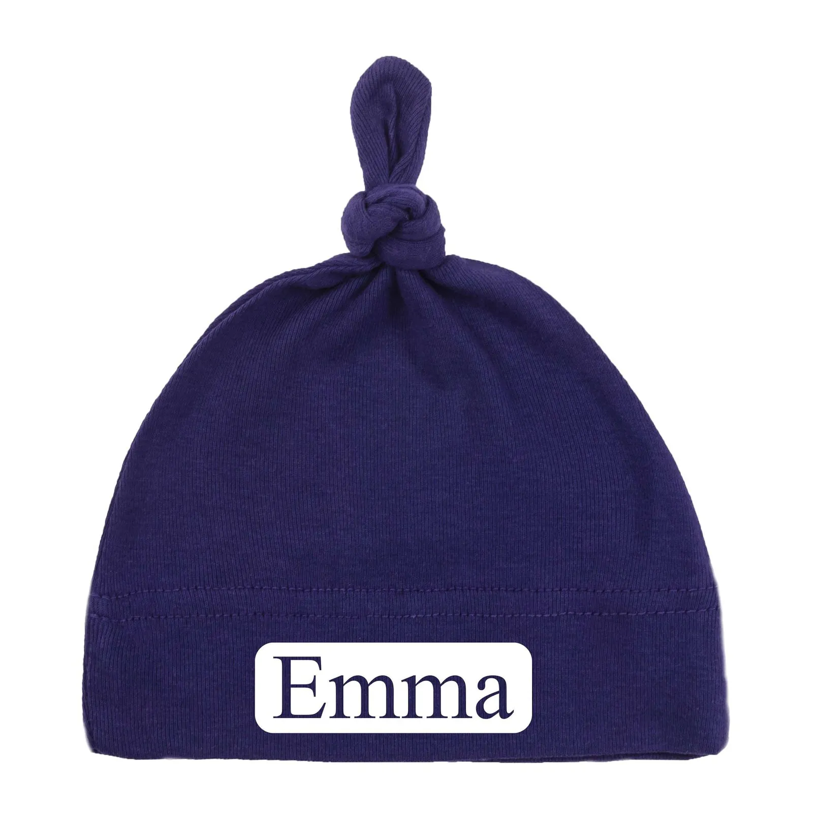 Custom Name (Text in Block) Baby Hat w/ Adjustable Top Knot