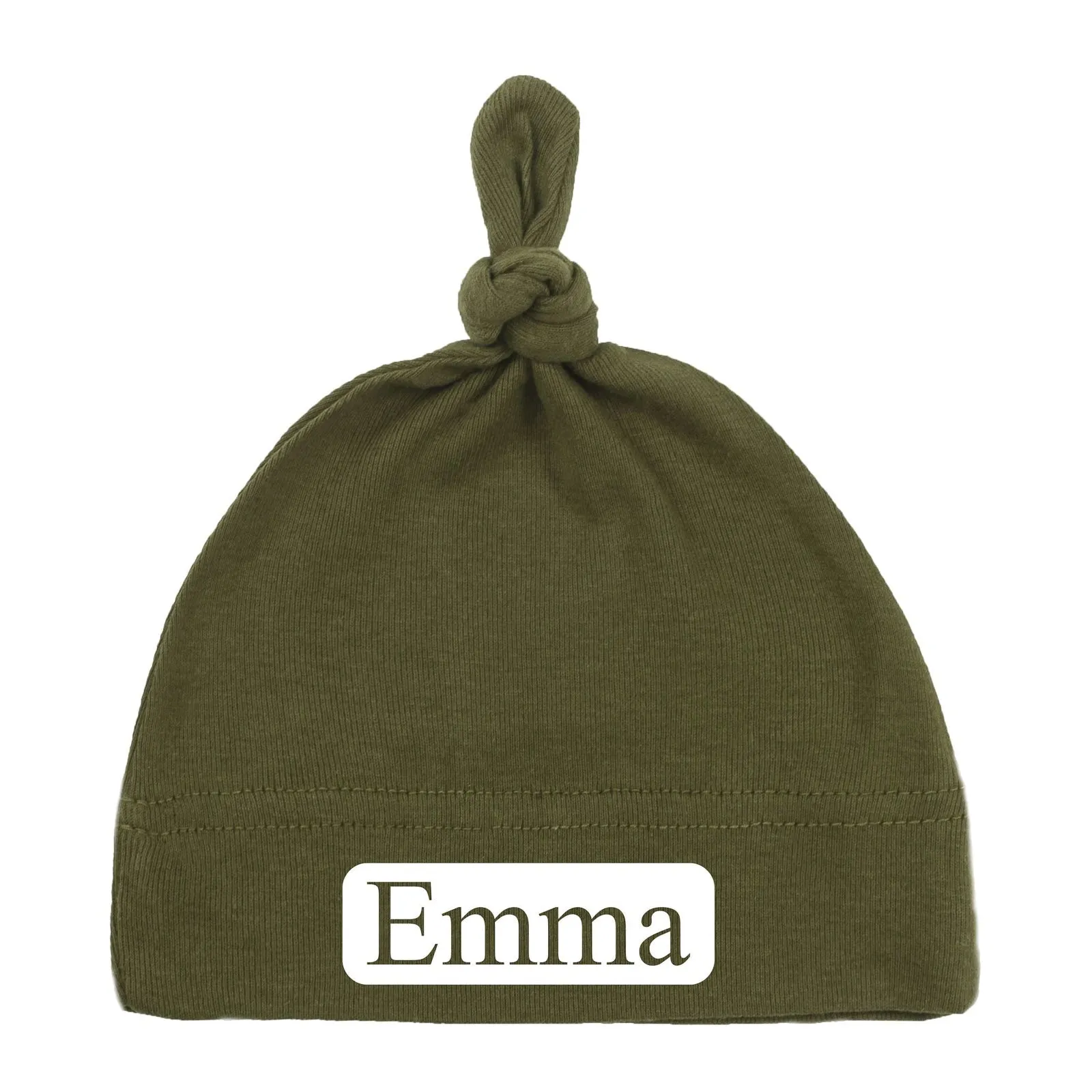 Custom Name (Text in Block) Baby Hat w/ Adjustable Top Knot
