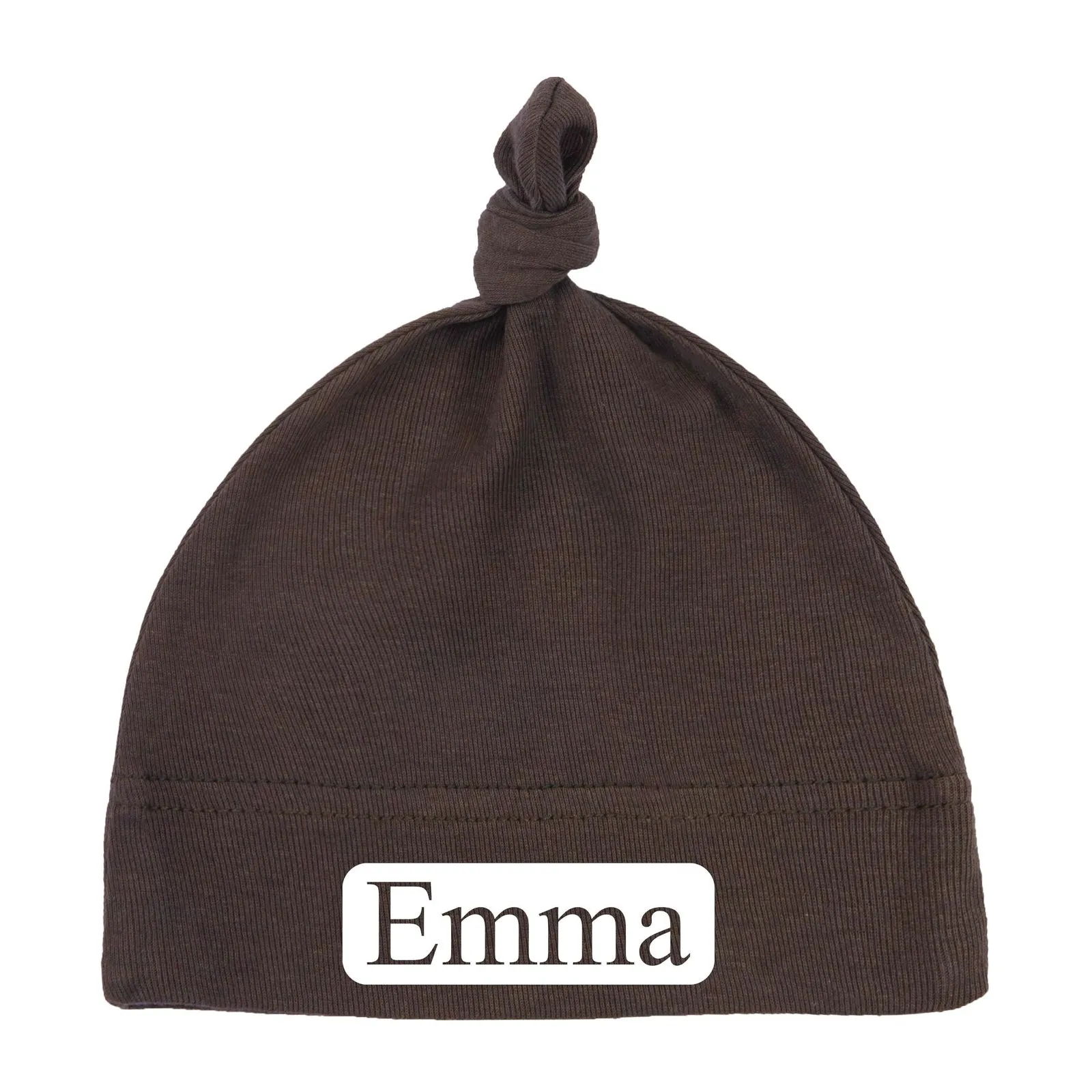 Custom Name (Text in Block) Baby Hat w/ Adjustable Top Knot