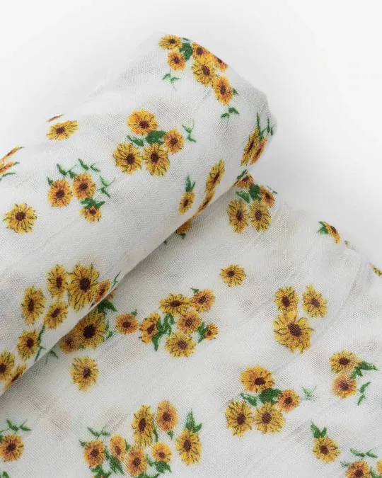 DELUXE MUSLIN SWADDLE BLANKET - DITSY SUNFLOWER