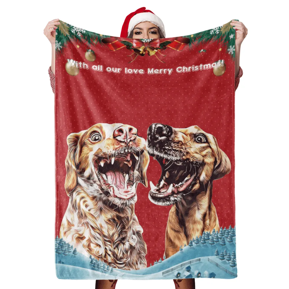 Dog Blanket Christmas Gift Custom Dog Blankets Pet Photo Painted Art Portrait Fleece Blanket Christmas Gifts