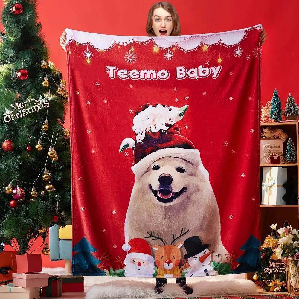 Dog Blanket Christmas Gift Custom Dog Blankets Pet Photo Painted Art Portrait Fleece Blanket Christmas Gifts