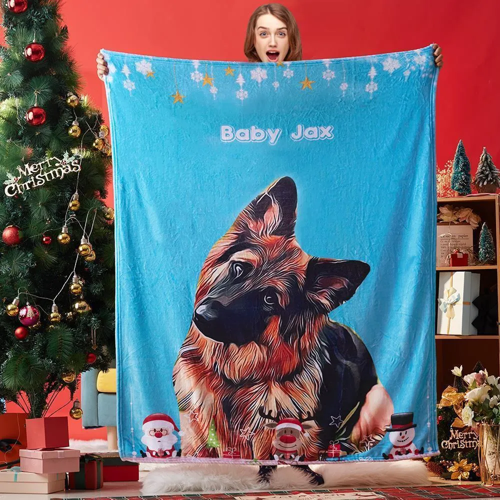 Dog Blanket Christmas Gift Custom Dog Blankets Pet Photo Painted Art Portrait Fleece Blanket Christmas Gifts