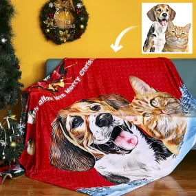 Dog Blanket Christmas Gift Custom Dog Blankets Pet Photo Painted Art Portrait Fleece Blanket Christmas Gifts
