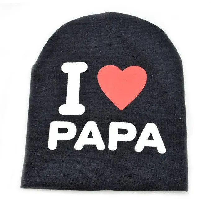 Fashion Autumn baby cap knitted warm cotton toddler beanie Cute kids girl boy I LOVE PAPA MAMA print kid hats 1-3 years old