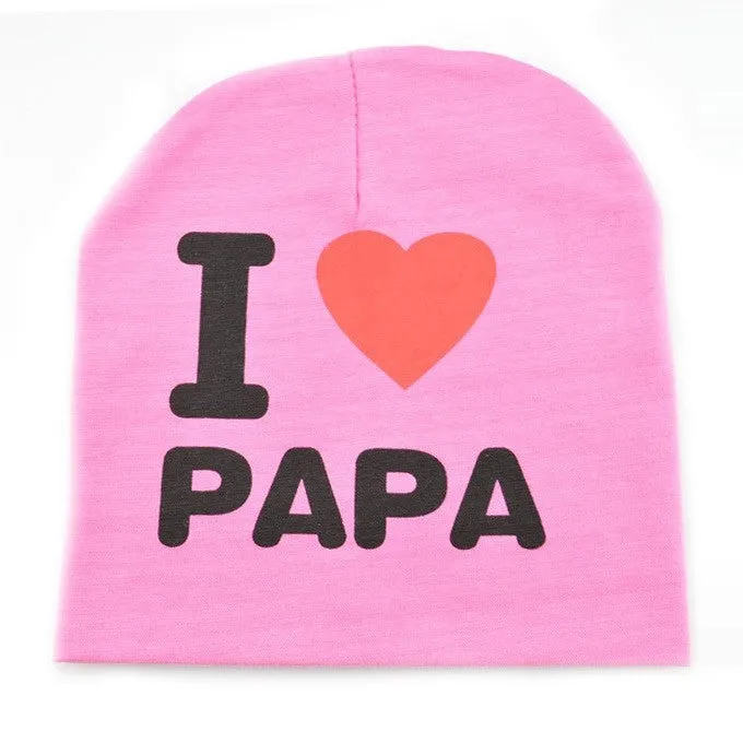 Fashion Autumn baby cap knitted warm cotton toddler beanie Cute kids girl boy I LOVE PAPA MAMA print kid hats 1-3 years old