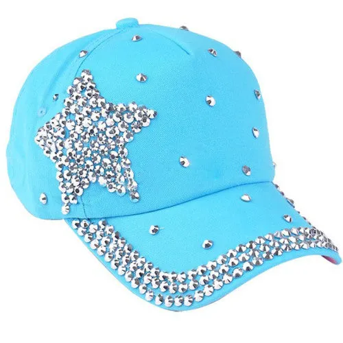 Fashion Children Kids Baseball Cap Rhinestone Star Shaped Boy Girls Snapback Hat Summer
