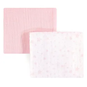 Hudson Baby Cotton Muslin Swaddle Blankets, Pink Stars