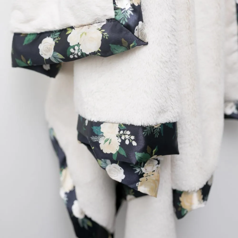 Ivory Rose Blossom Satin Border Mini Blanket