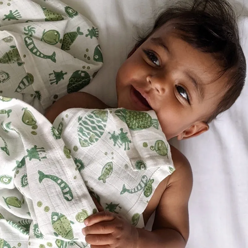 Kids Organic Cotton Koi Mint Swaddle