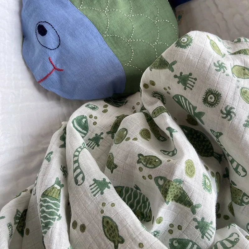 Kids Organic Cotton Koi Mint Swaddle