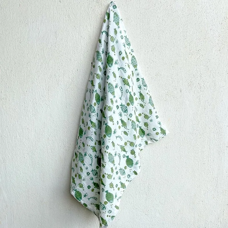 Kids Organic Cotton Koi Mint Swaddle