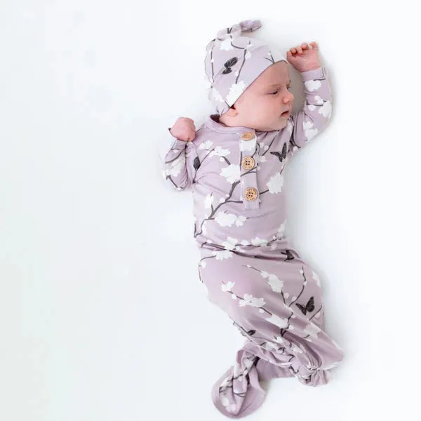 Knotted Gown with Hat Set in Cherry Blossom - Newborn