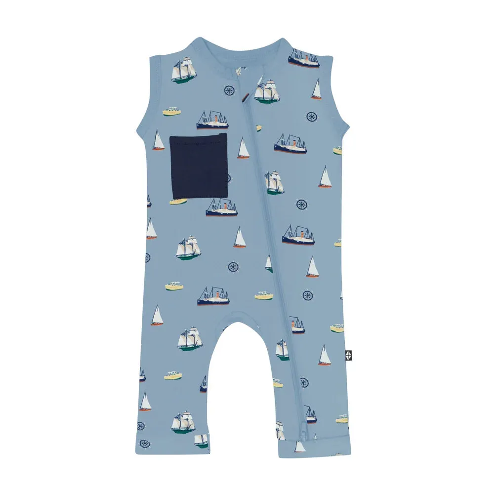 Kyte Baby Zippered Sleeveless Romper - Vintage Boats