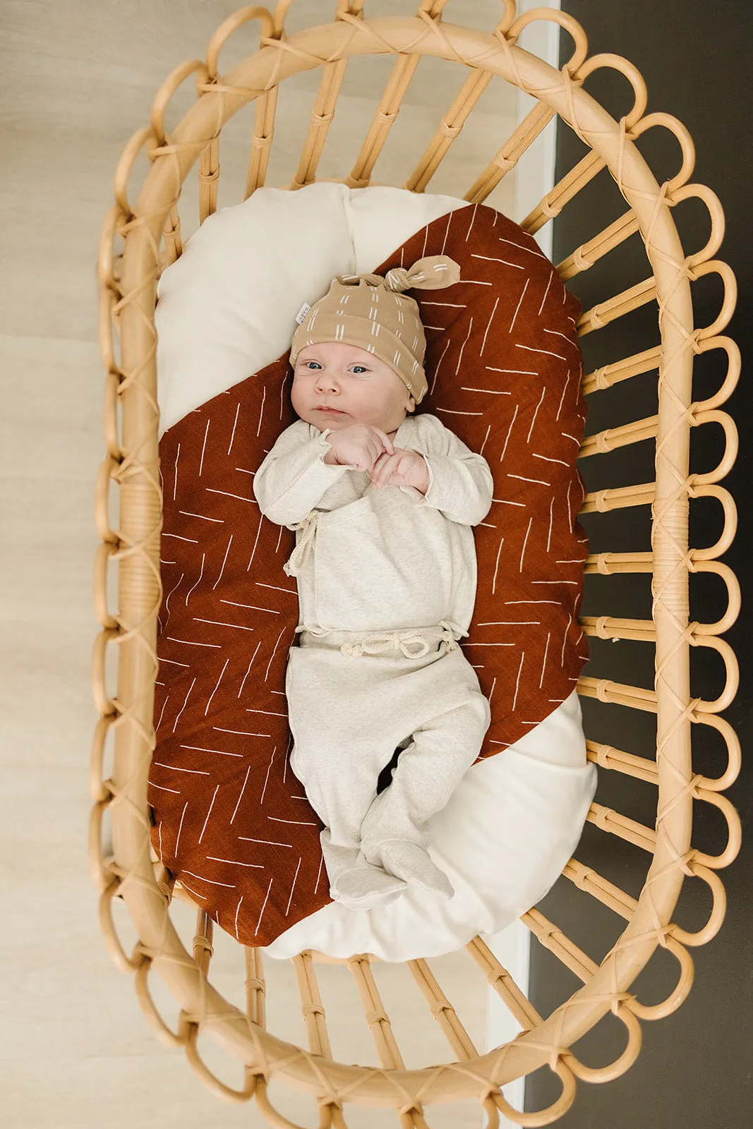 Light Mustard Strokes Newborn Knot Hat