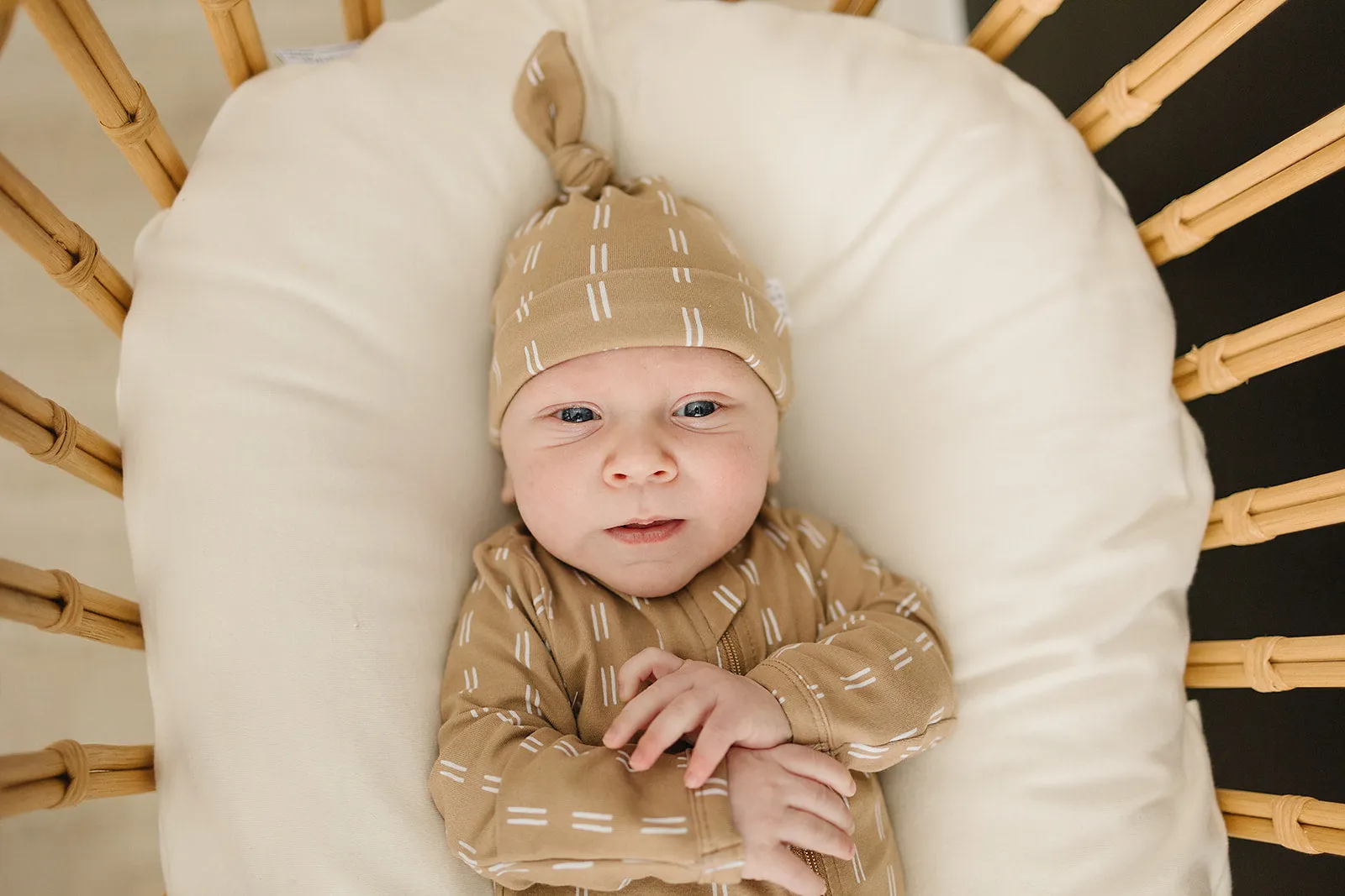 Light Mustard Strokes Newborn Knot Hat