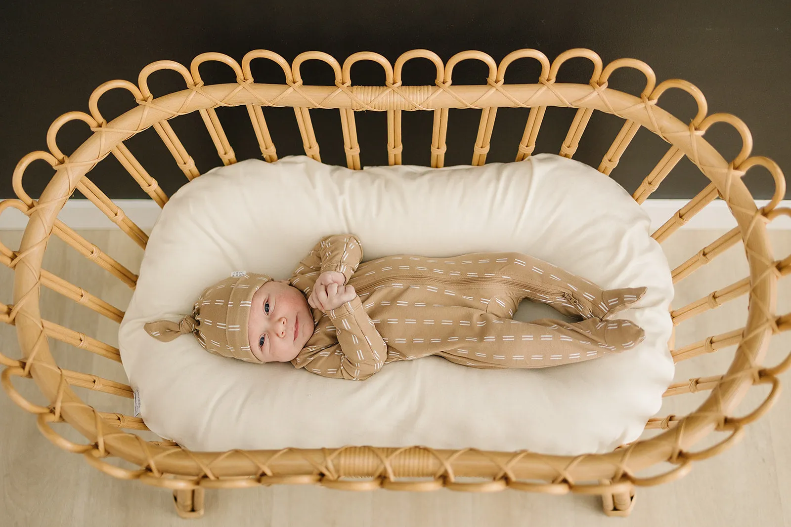 Light Mustard Strokes Newborn Knot Hat