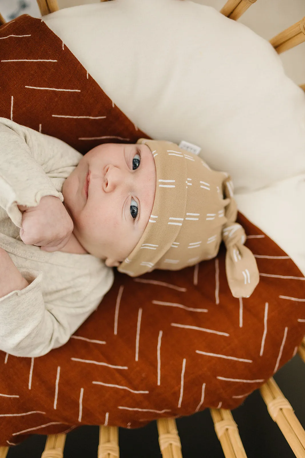 Light Mustard Strokes Newborn Knot Hat