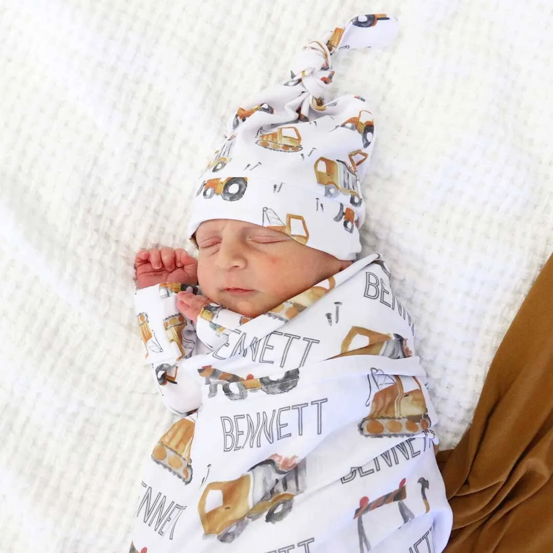 Little Digger Personalized Baby Name Swaddle