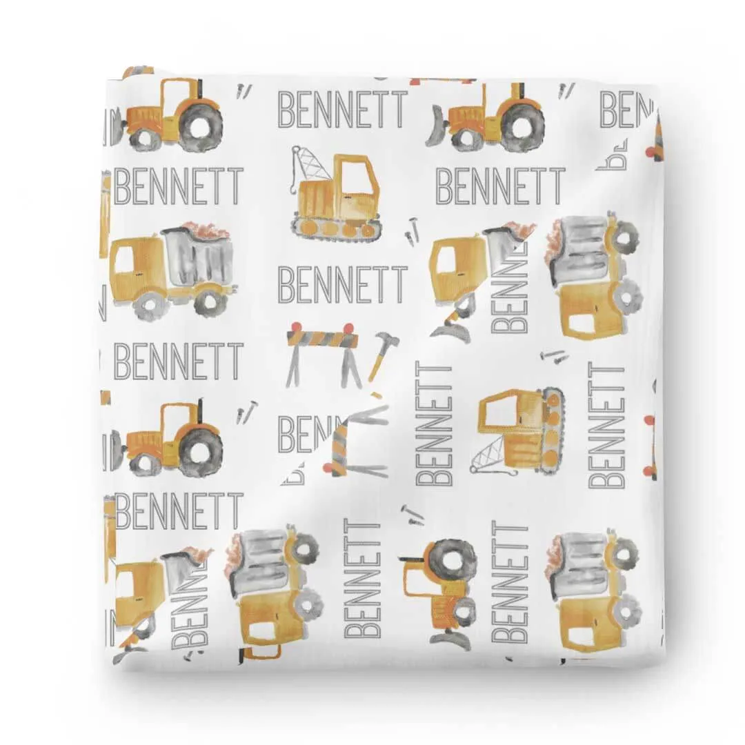 Little Digger Personalized Baby Name Swaddle