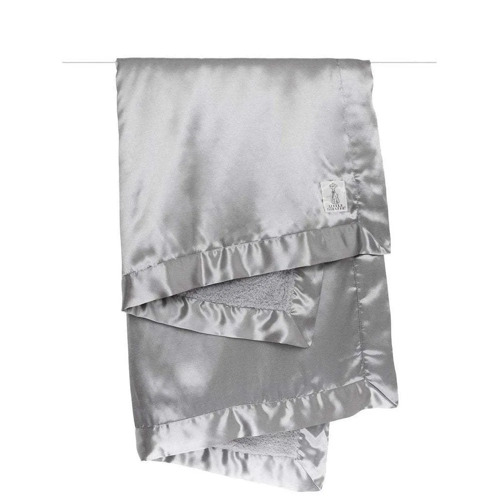 Little Giraffe Chenille Satin Baby Blanket Silver