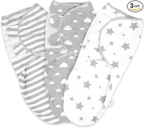 Little Seeds New Born Swaddle Wrap 0-3 Months 100% Organic Cotton Pack of 3 - Baby Blankets For Boy and Girl - Hip-Healthy Design