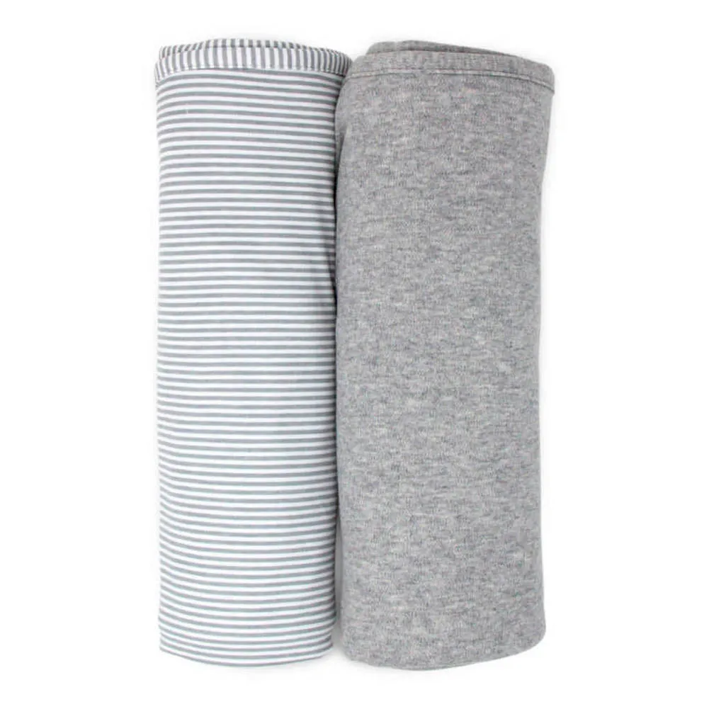 Living Textiles Cotton Jersey Swaddle Blanket 2-Pack Set - Grey Marl   Grey Heathered Stripes