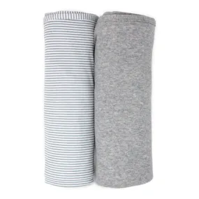 Living Textiles Cotton Jersey Swaddle Blanket 2-Pack Set - Grey Marl   Grey Heathered Stripes