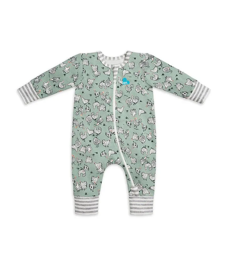 Love To Dream Long Sleeve Footless Romper - Olive Chicken Run
