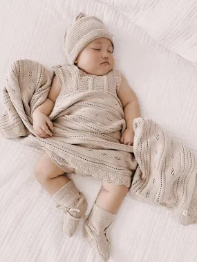 Luna   Luca Pointelle Baby Blanket - Heather Beige