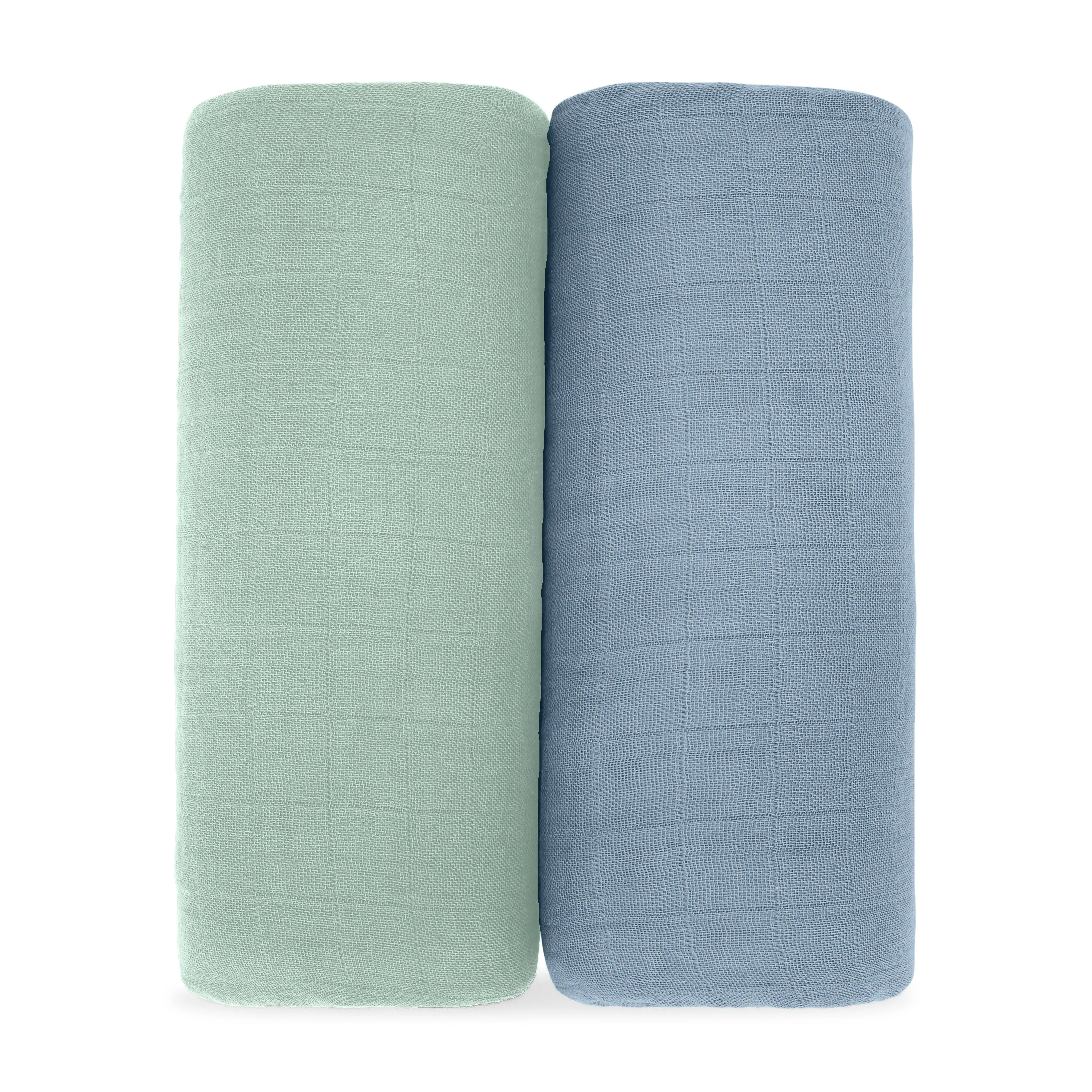 Muslin Swaddle Blanket, 2 Pack by Comfy Cubs - Pacific Blue & Fern