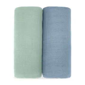 Muslin Swaddle Blanket, 2 Pack by Comfy Cubs - Pacific Blue & Fern