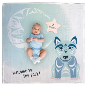 Native Northwest Baby Blanket and Milestone Set - Wolf