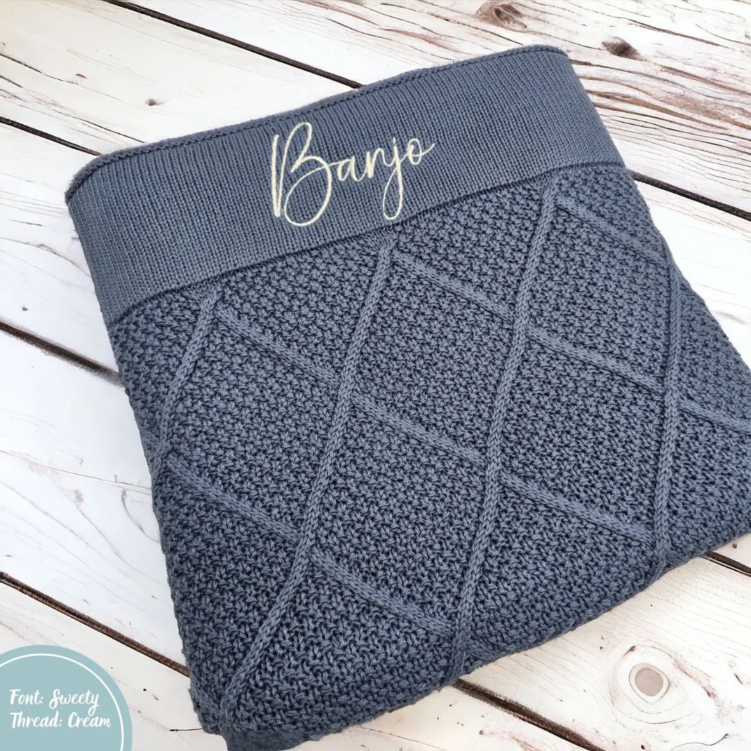 Ocean Blue Personalised Diamond Knit Baby Blanket