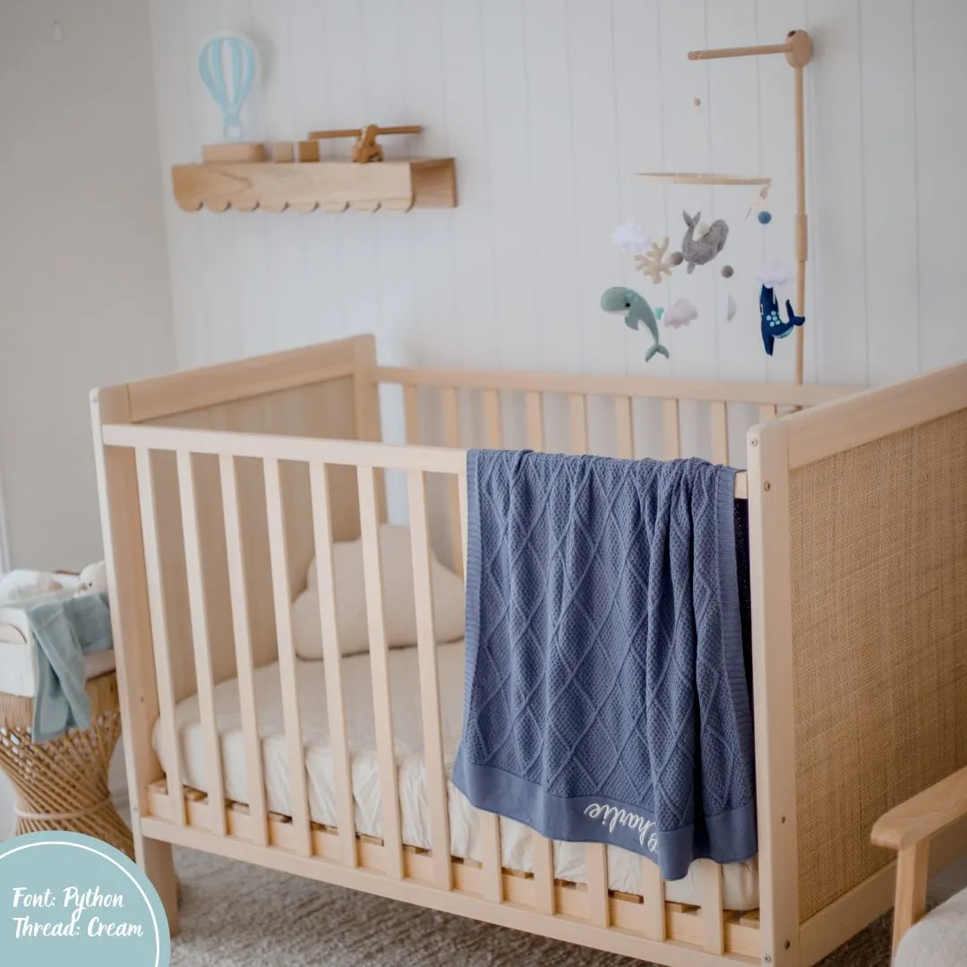Ocean Blue Personalised Diamond Knit Baby Blanket