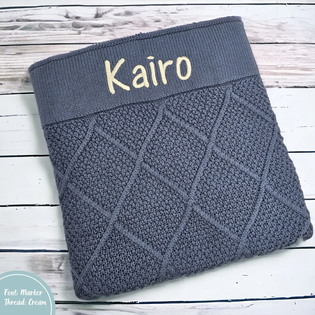 Ocean Blue Personalised Diamond Knit Baby Blanket
