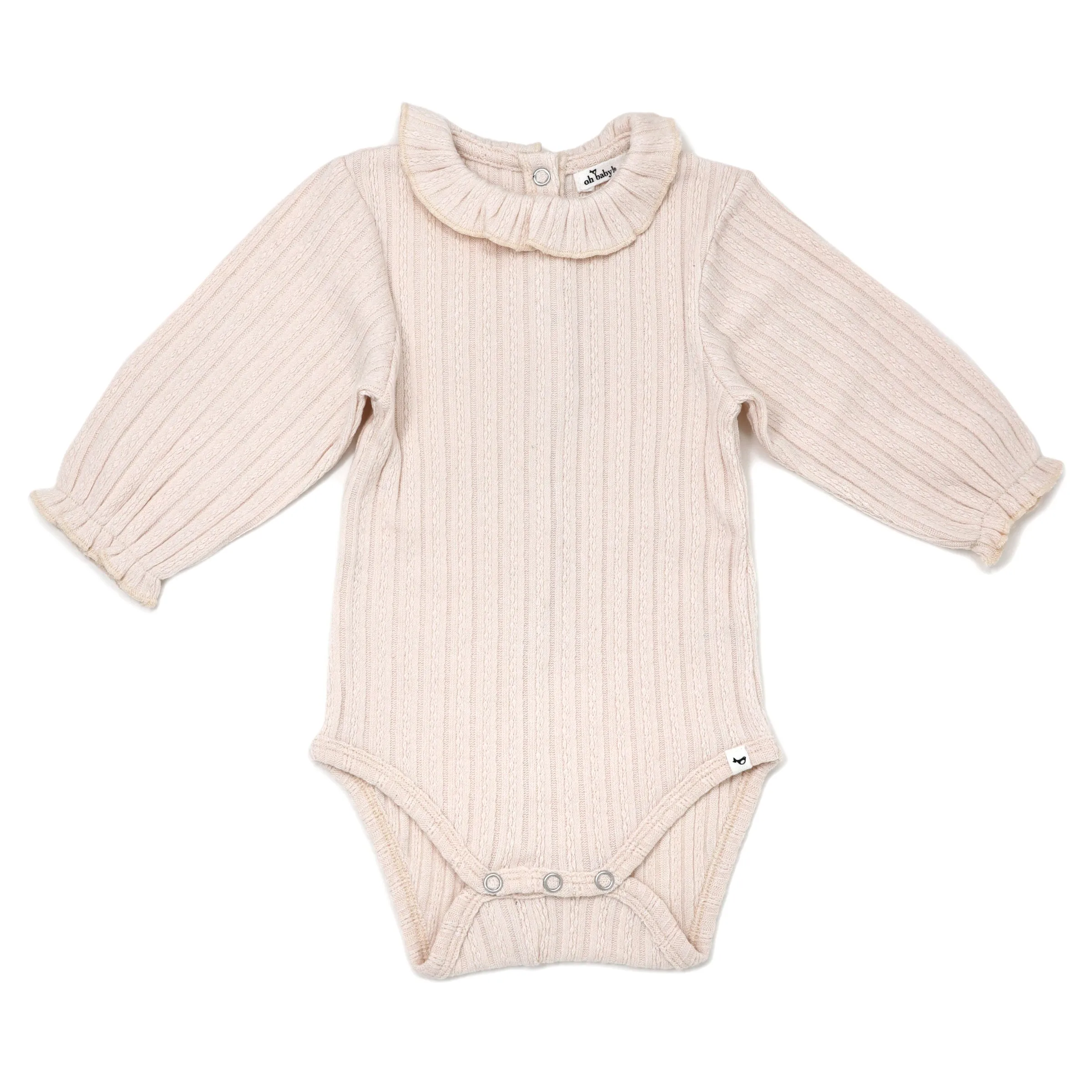 oh baby! Ruffle Neck Cable Onesie - Vanilla